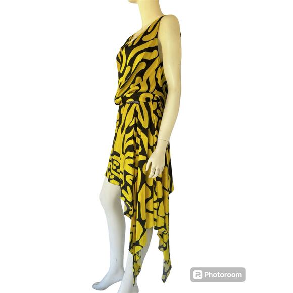 JUST CAVALLI NWT Asymmetric printed satin mini dress sz 42 / M - Picture 3 of 10